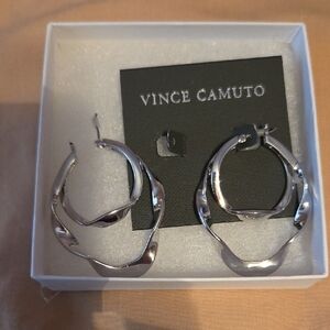 Vince Camuto Shiny Silver Twisted Hoop Earrings